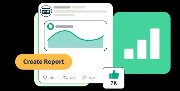 Graphic showing graphs and social media analytics reports