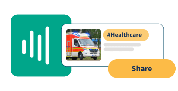 Graphic with ambulance and healthcare hashtag